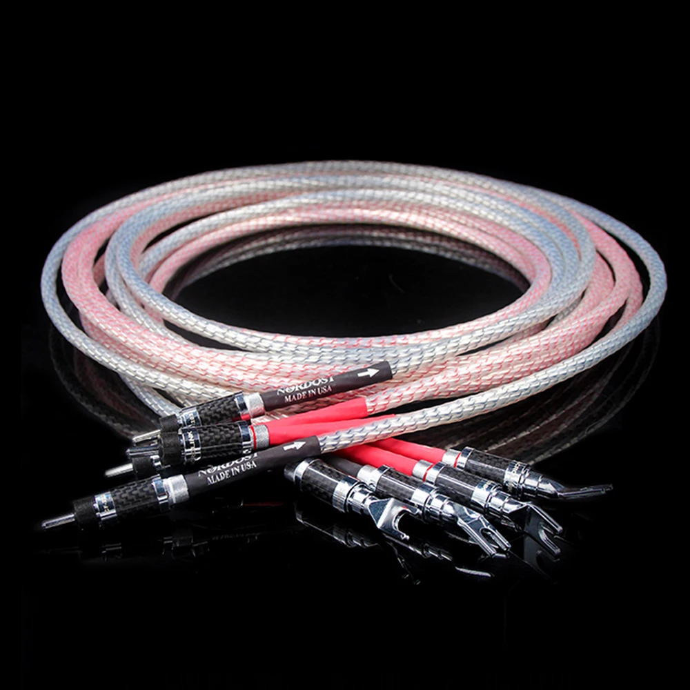 Pair Nordost Valhalla Audio Speaker Cable hifi Loundspeaker cable with carbon fiber Y spade connector