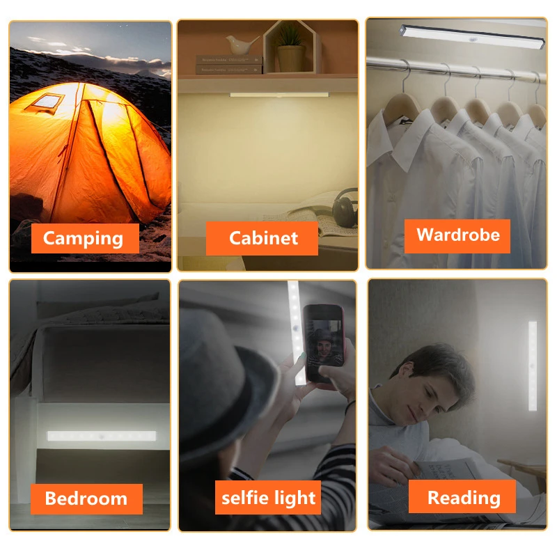 10/14/20 LED Motion Sensor Night Light Sensor Closet Light Under Cabinet LightUSB Rechargeable For Wardrobe Kitchen Hallway
