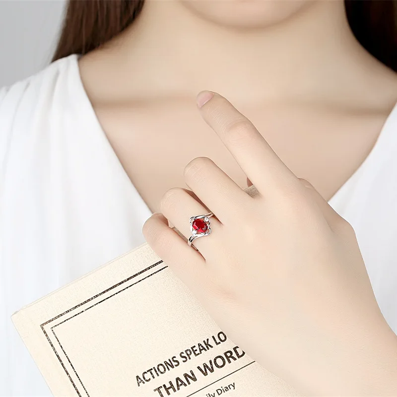 الرجعية خواتم 925 الفضة والمجوهرات البيضاوي خلق روبي حجر كريم زركون المفتوحة البنصر للنساء الزفاف المشاركة وعد حفلة