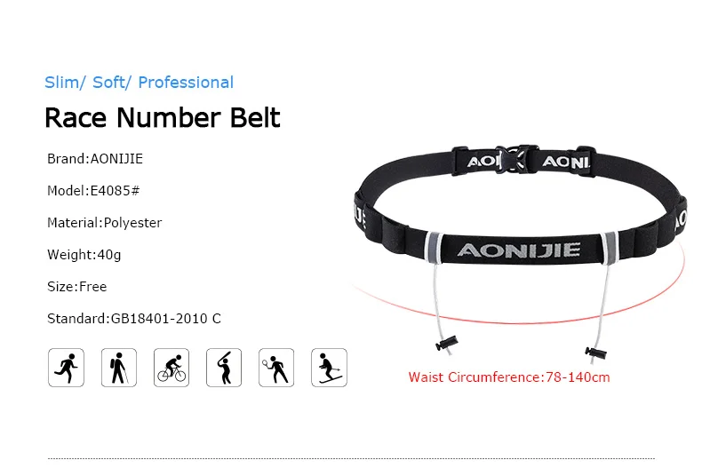 AONIJIE Unisex E4076 E4085 Running Race Number Belt Waist Pack Bib Holder For Triathlon Marathon Cycling Motor with 6 Gel Loops