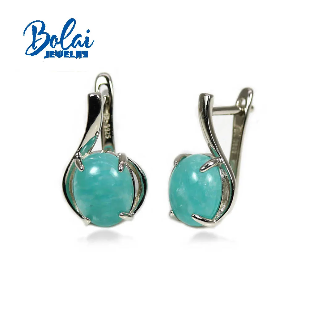 

Bolai,New natural amazonite oval 8*10mm gemstone earrings 925 sterling silver simple design women's fine jewelry daily wear