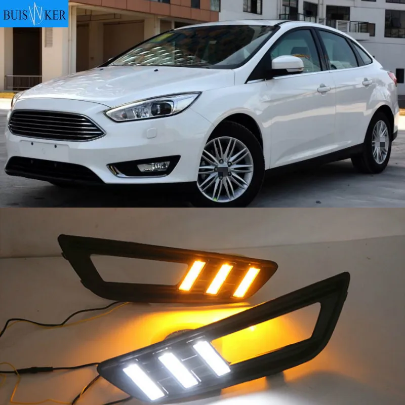 

1Pair for Ford Focus 4 2015 2016 2017 2018 LED DRL daytime running light Bumper Front Fog lamp yellow Turn Signal