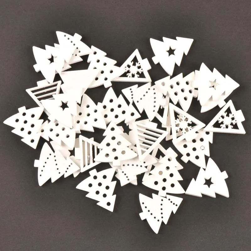 50pcs mix christmas Tree pattern White wooden Scrapbooking Carft for Home decoration diy Handmade 22-30mm mt2216