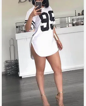 T-shirt surdimensionné femme numéro imprimé haut d'été t-shirts longs haut pour femme femmes fendu T-shirt sport femmes vêtements T-shirt décontracté