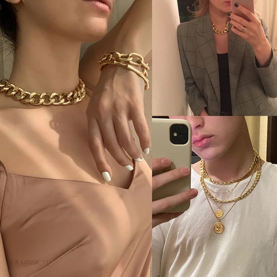 Hip Hop Męski Gruby Łańcuch Miami Cuban Link Choker Naszyjnik Chunky Gold Color Biżuteria ze stali nierdzewnej na szyję dla kobiet