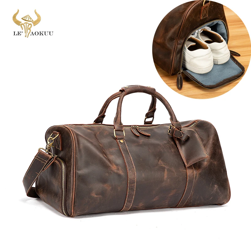 

2021 Top Quality Leather Male Larger Capacity Design Travel Handbag Duffle Gym Luggage Bag Retro Travel Suitcase Tote Bag 3081