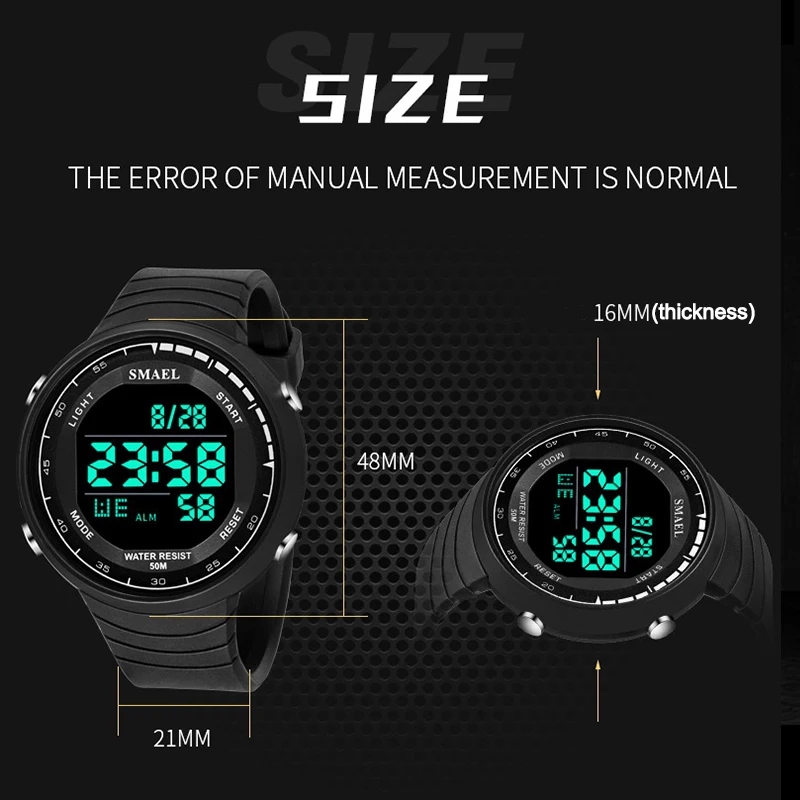 Men Watches Digital 50M Waterproof SMAEL Sports Wristwatches Stopwatch Alarm Clock Male Auto Date 1925 Military Digital Watch