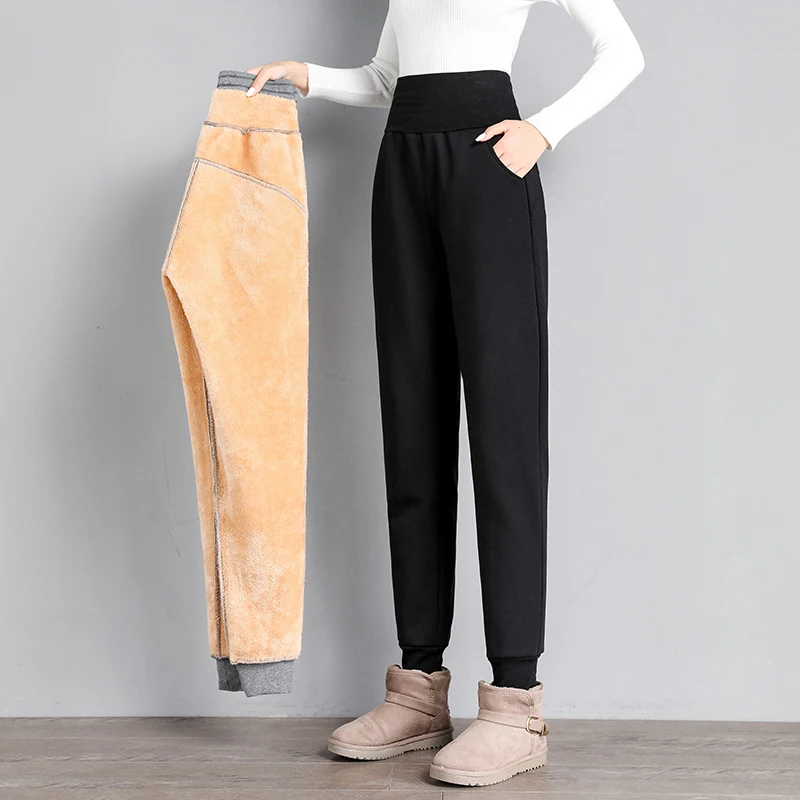 PELEDRESS Women Thick Warm Winter Harem Pants Casual Loose Korean Style Sweatpants High Waist Joggers Female Cashmere Trousers