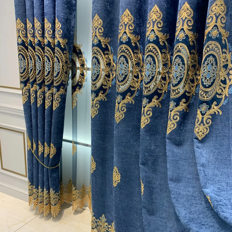 

2023 New Embroidered Curtains for Living Dining Room Bedroom Thick Chenille Luxury Semi-hollow European Embroidered Curtains