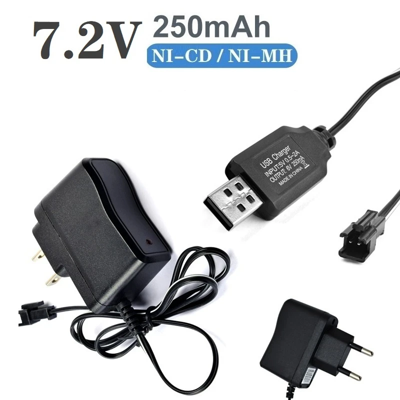 (SM SM-2P Plug) 10Pcs/Sets 7.2V 250mAh Charger For Ni-Cd Ni-MH Battery Pack for RC Toys Car Boat Tank Guns 7.2v Charger