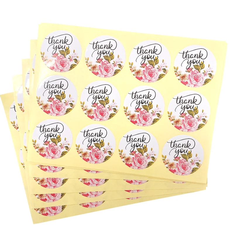 1200pcs/lot Cute Round Thank you Flower Adhesive Kraft seal sticker DIY gift  Labels baking product