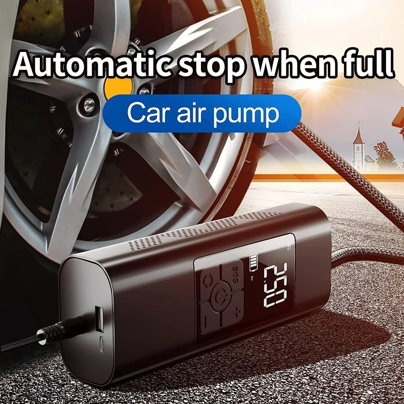 

Portable Air Compressor Electric Car Pump Automatic Motorcycle Tire Inflator Digital Pressure Gauge Detect with LED Lamp