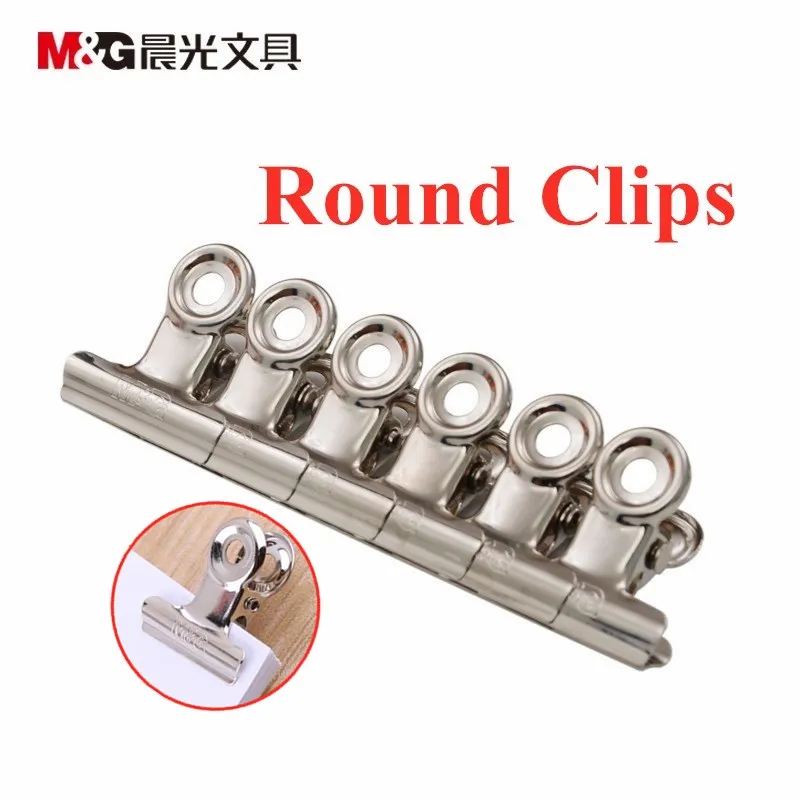 M&G 6pcs Ticket Holder Office Supplies Stationery Bill Clip Stainless Steel Metal Iron Round 19mm Clamp Abs92640