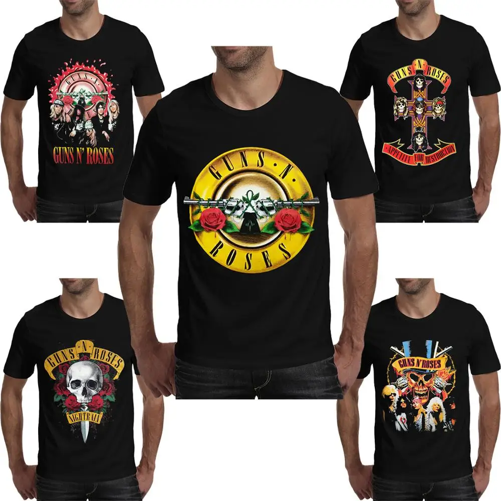 2021 New Fashion Rock Guns N Roses Band T-Shirt Men Clothes Black&White Heavy Metal Tops 3D Print Hip Hop Tees Large Size M-3XL