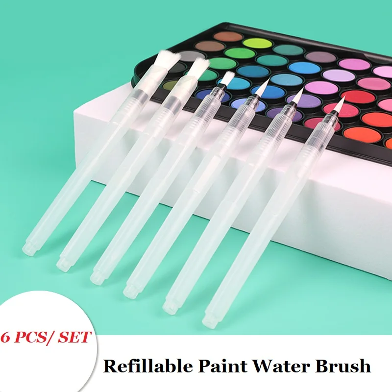 

6 PCS Refillable Paint Brush Water Color Brush Soft Watercolor Brush Ink Pen for Painting Calligraph Drawing Art Supplies