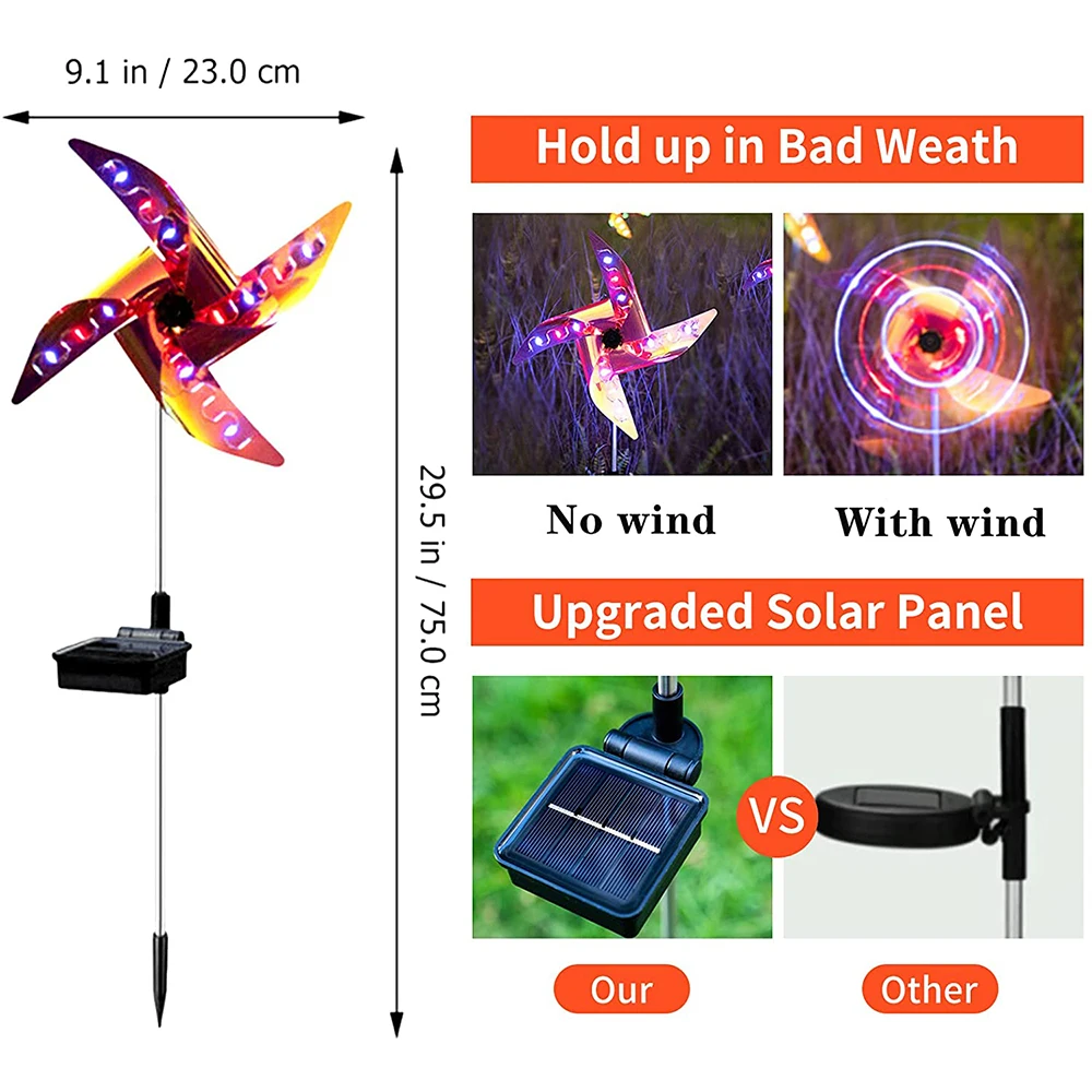 Solar Windmill Light 32LED Spotlight Lawn Decoration Light 8 Mode Waterproof Outdoor Garden Light Suitable for Garden Lawn Path