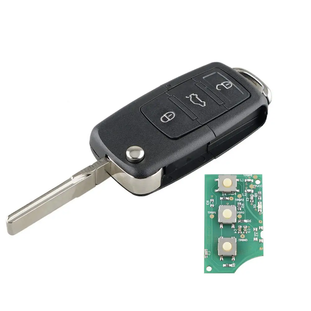 Central Locking Car Remote Key For Volkswagen Beetle Caddy Golf Mk6 3 Buttons Flip Smart Key Fob Chip ID48 Remote Control Key