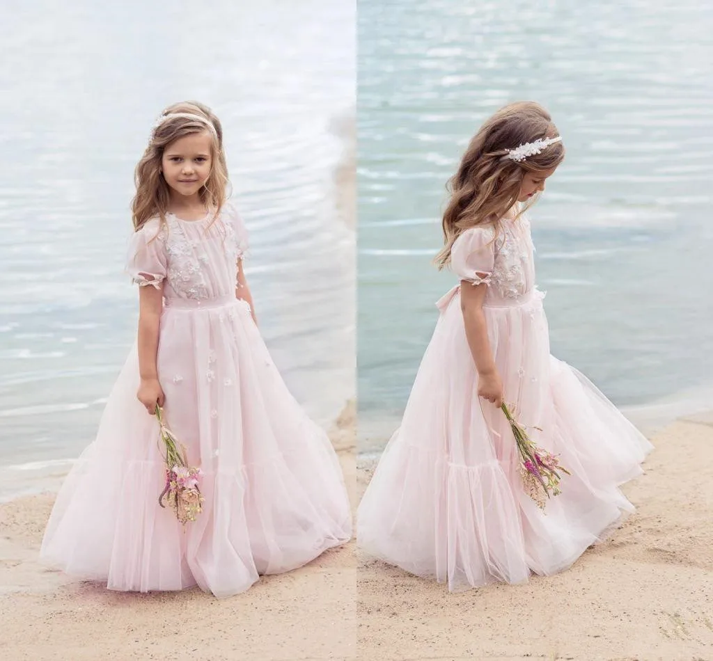 Flower Girl Dresses Lace Applique Sleeveless Delicate Beaded belt For Weddings First Communion For Girls Pageant Gowns