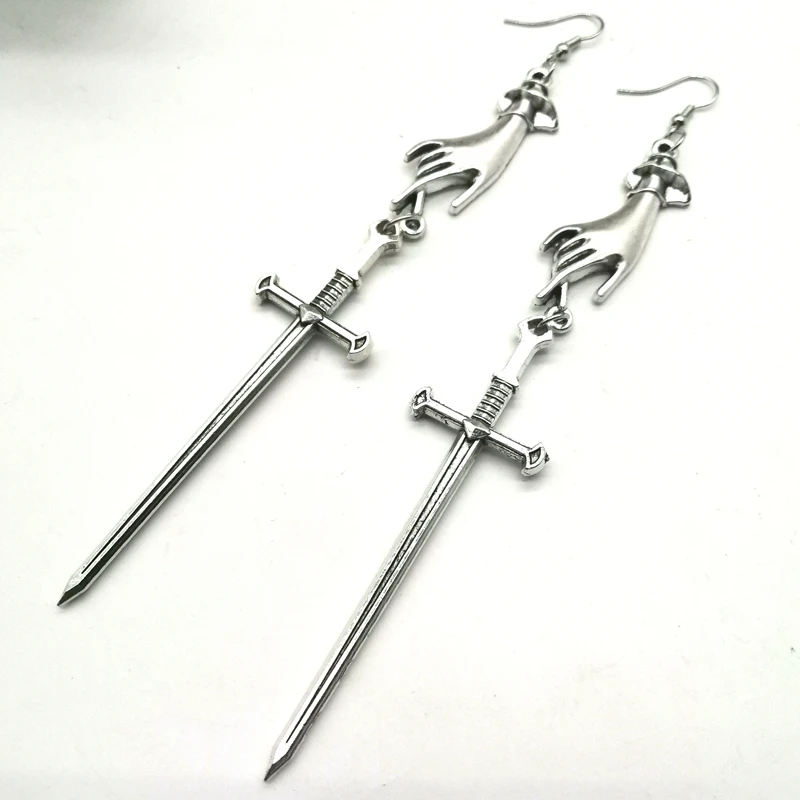 New Tarot Earrings Large Sword Antique Hand Statement Gothic Medieval Witchy Mystery New Classics Fashion Women Gift