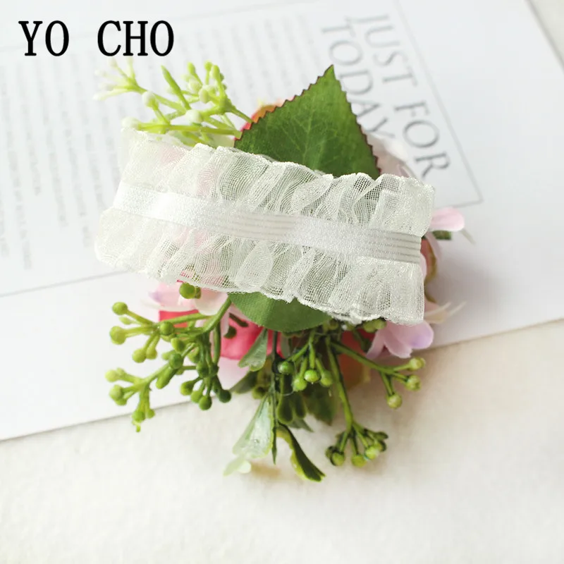 Yo Cho Wedding Boutonniere Bruidegom Broche Pins Bridal Pols Corsage Meisje Armband Zijde Rose Party Prom Wedding Planner Bloemen