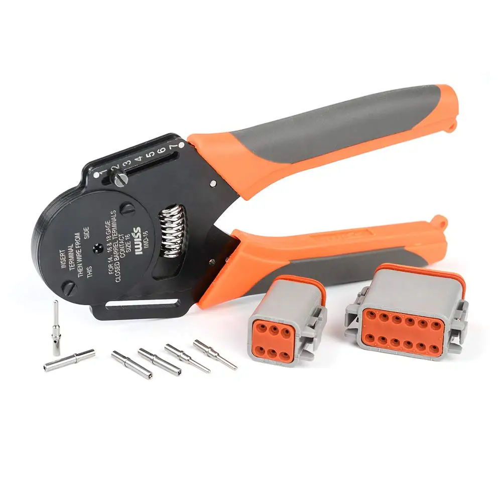 Imagem -02 - Mini Fechado Barrel Hand Crimper Crimping Plier Tool Way Indentação Impression tipo Deutsch Conectores Iwiss Iwd12 Iwd-16 Iwd20