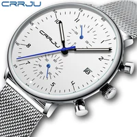 Reloj CRRJU para hombre, marca de lujo, reloj de pulsera de acero inoxidable para hombre, relojes militares impermeables con fecha de cuarzo, reloj masculino