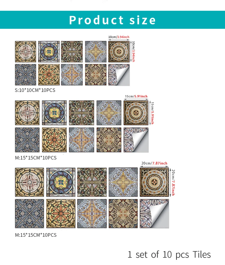 10 stücke Kristall Mandala selbst klebende PVC-Wanda uf kleber schälen und kleben wasserdichte Küche Bad Tapete Wohnzimmer Wand dekoration – Detail 9