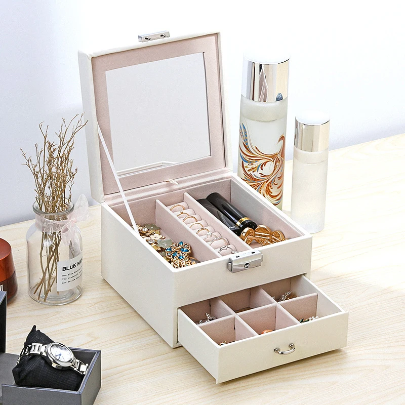 

Jewelry Storage Box With Mirror New High Quality Luxury Jewelry Boxes Large Space Organizer For Ring And Necklace Jewelry Holder