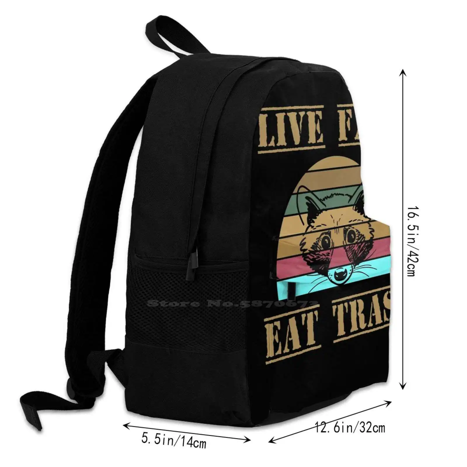 New Arrival Live Fast Eat Trash Shirt Funny Saying Tshirt Bear Shirt Funny Quote School Bags For Teenage Girls Laptop Travel