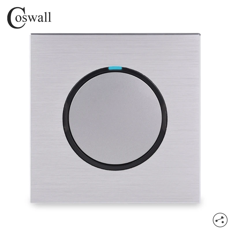 Coswall 1 Gang 2 Way Random Click On / Off Pass Through Wall Light Switch Switched LED Indicator Black / Silver Aluminum Panel