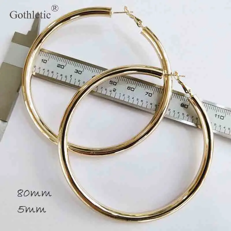 Big Hoop Earrings for Women 5MM Thick Copper Tube Minimalist Round Circle Earrings 70/80/90MM Gold-color Hoops Fashion Jewelry