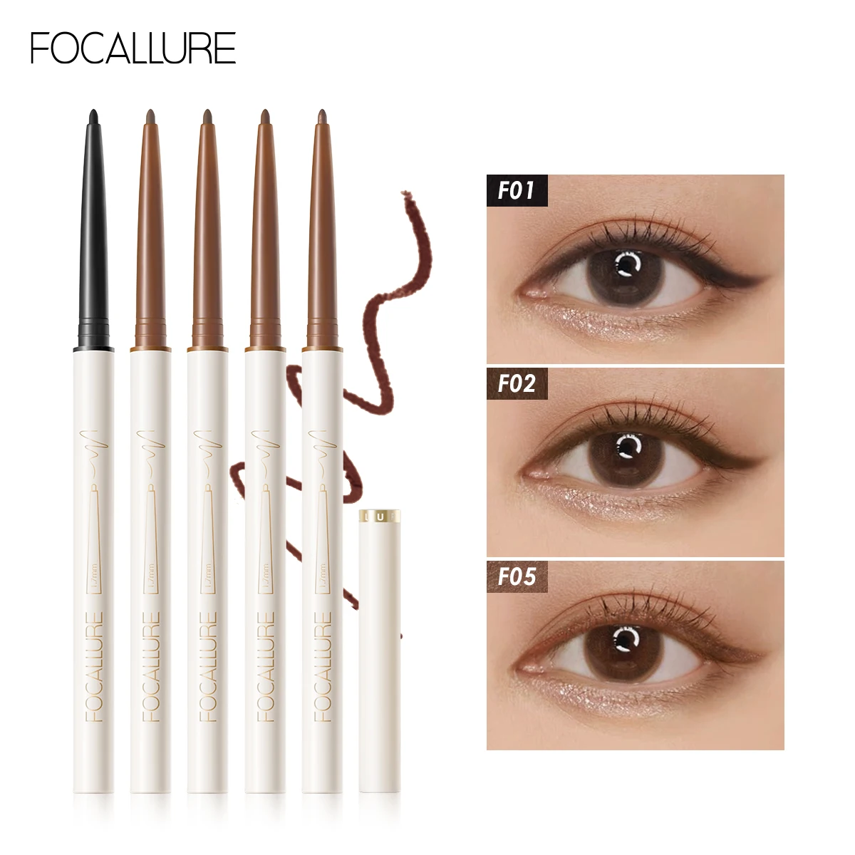 FOCALLURE Waterproof Eyeliner Gel Pencil Ultra-slim 1.7mm Soft Easy Wear High Pigment Long Lasting Eyes Makeup