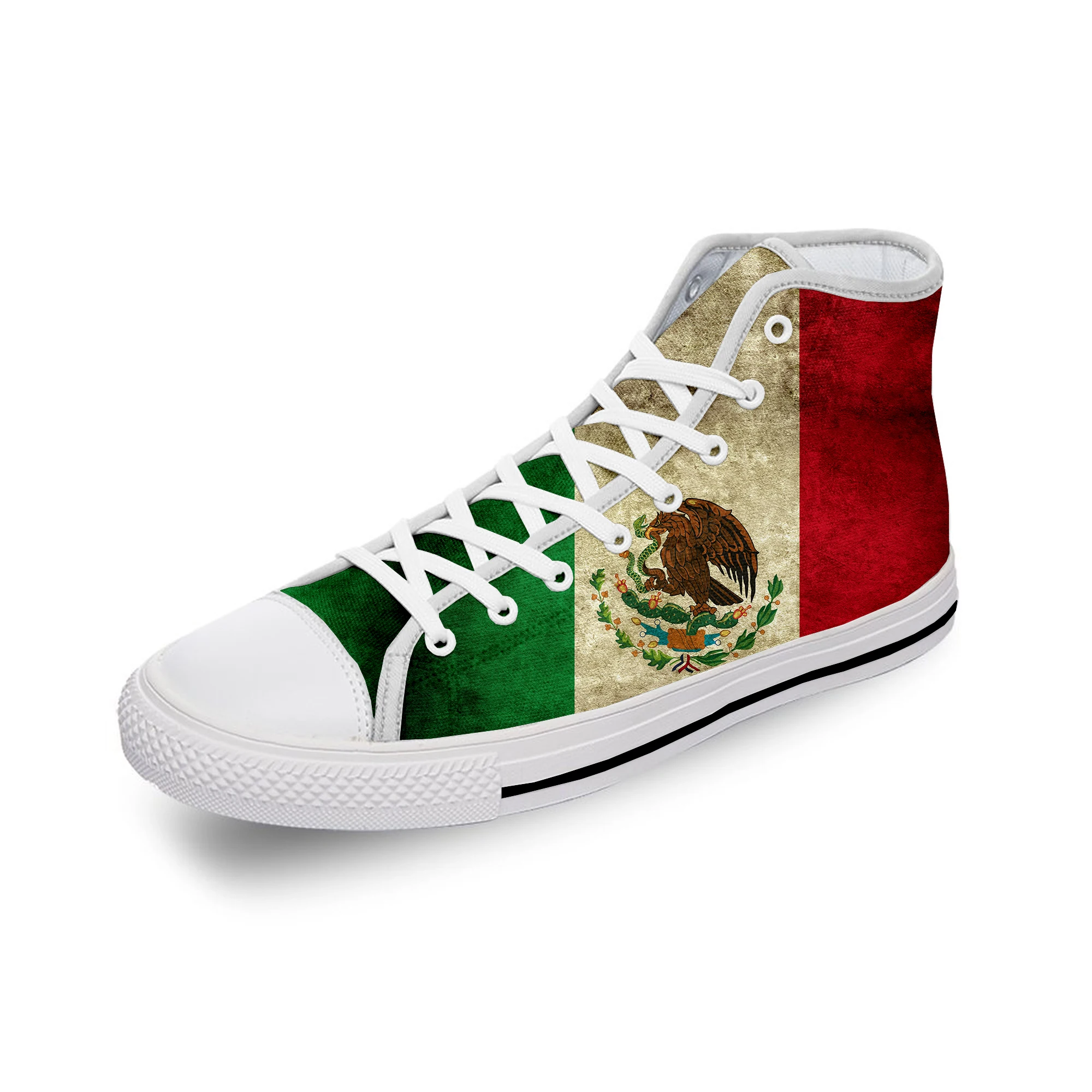 Mexico Mexican Flag Patriotic Cool White Cloth Fashion 3D Print High Top Canvas Shoes Men Women Lightweight Breathable Sneakers