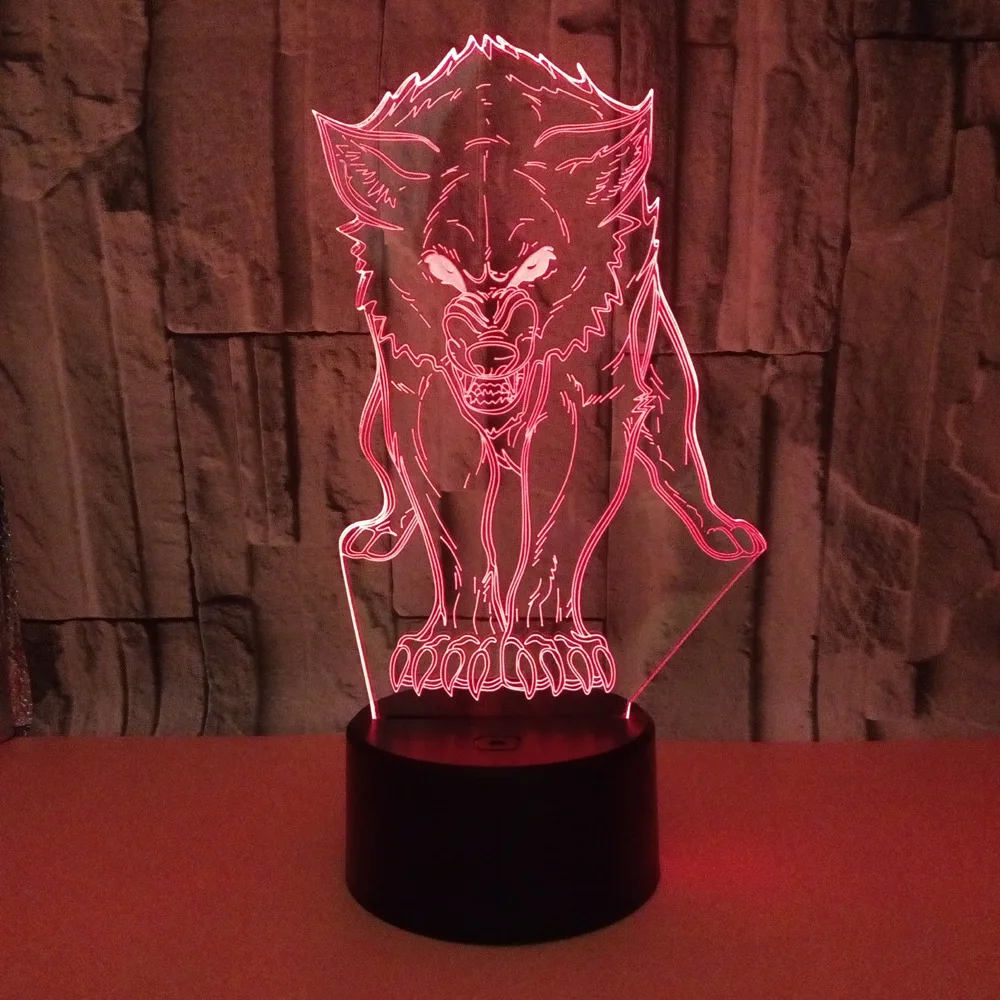 Wolf 3D Table Lamp Colorful Touch Remote Control LED Visual Light Creative Birthday Christmas Gift  Bedroom Decor 3D Night Light