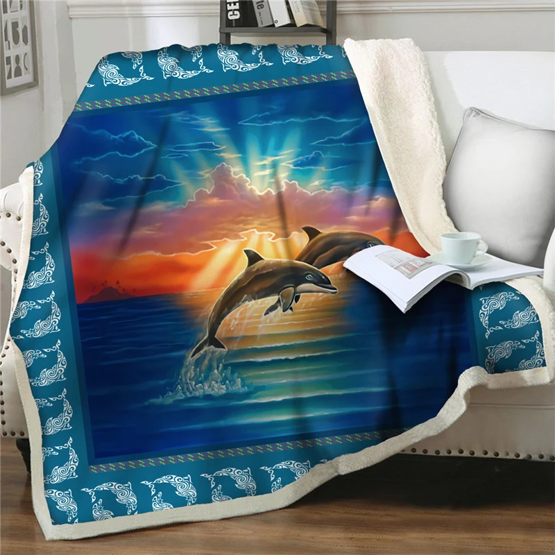 

Dreamlike Dolphin 3D Nap Blankets For Sofa Car Beds Cover Quilts Fleece Plush Throw Blanket Warm Winter Children Adult Bedspread