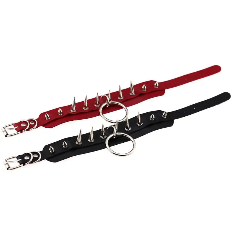 Sexy Gothic Necklace Silver Rivet Metal Big O-Round Punk Leather Choker Necklace Party Hip Hop Rock Spike Rivet Choker Jewelry