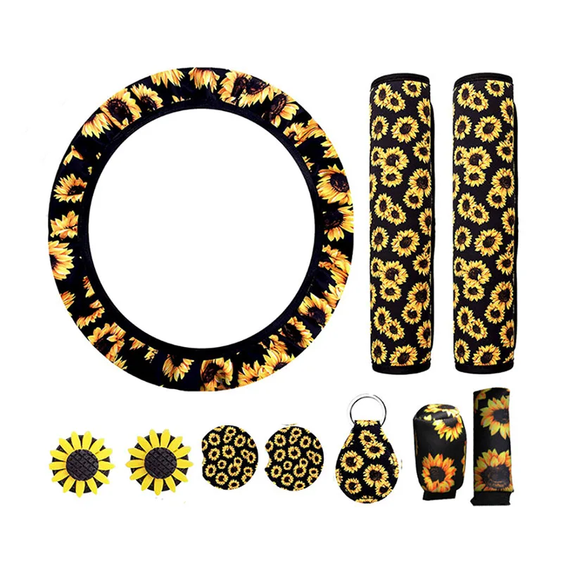 Подсолнечника чехол рулевого колеса автомобиля с ремнем безопасности Pad брелок набор аксессуаров плечевой ремень крышка автомобильного интерьера