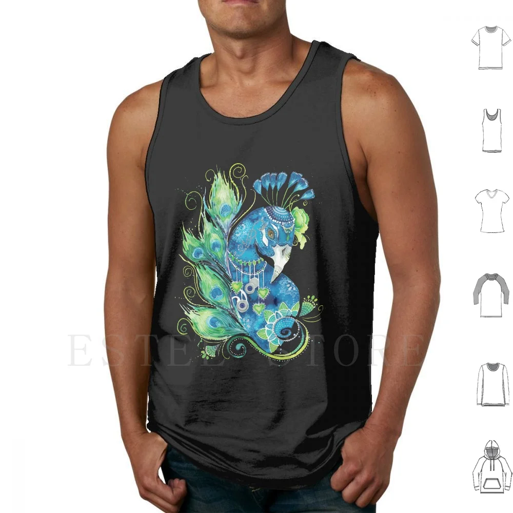 Boho Peacock Tank Tops Vest Sleeveless Boho Style Bohemian Peacock Peacock Teal Blue Jewelled Mandala Patterns