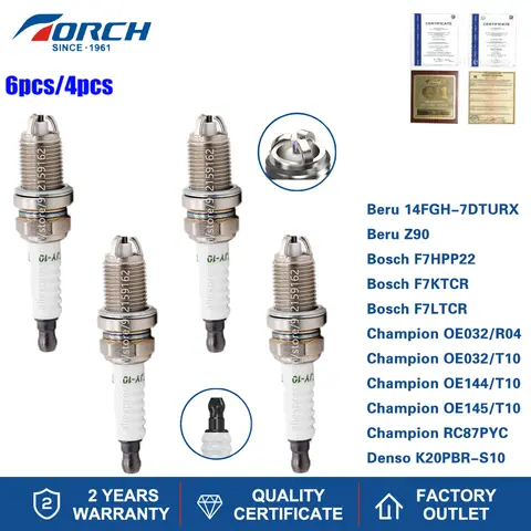 토치 점화 플러그 K6RTJY-10, Denso K20PBR-S10 CHAMPION RC8VTYC4, F7LTCR 0241235752 0241235706, BERU 0001335107 교체