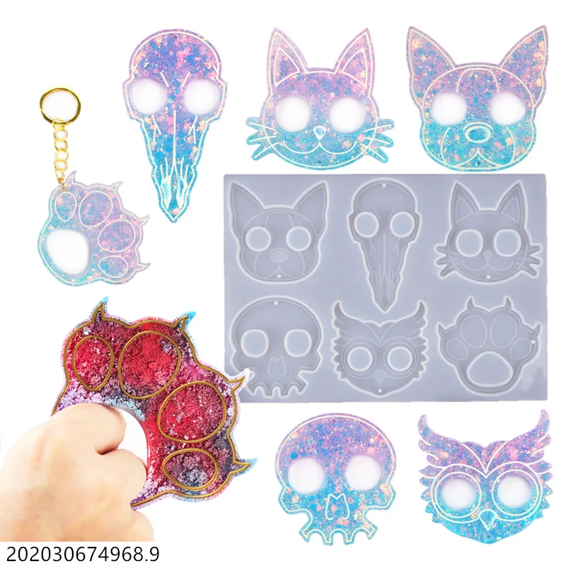 6-in-1-Epoxid-Ring-Set, Schlüsselanhänger, Silikonformen für Bastelarbeiten, Schlüsselanhänger, Harzform, Katzenklaue, Verteidigungsschädel, individueller Schlüsselanhänger, Selbstverteidigung – Detail 4
