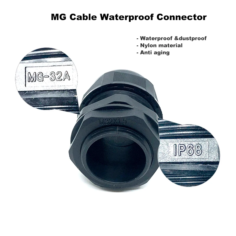 10/5/2Pcs Waterproof Cable Gland IP68 MG12/16/20/25/32/40/50/63A Black White Nylon Plastic Seal Joint Fixed Head Wire Connector