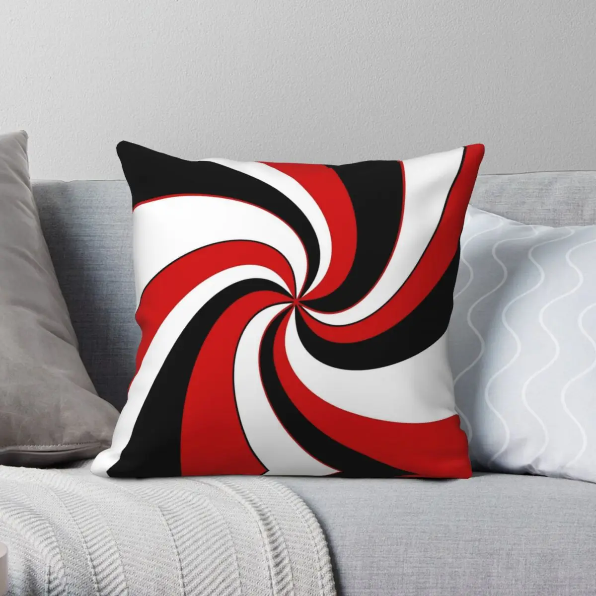 Red Black And White Twist Design Square Pillowcase Polyester Linen Velvet Pattern Zip Decor Car Cushion Cover