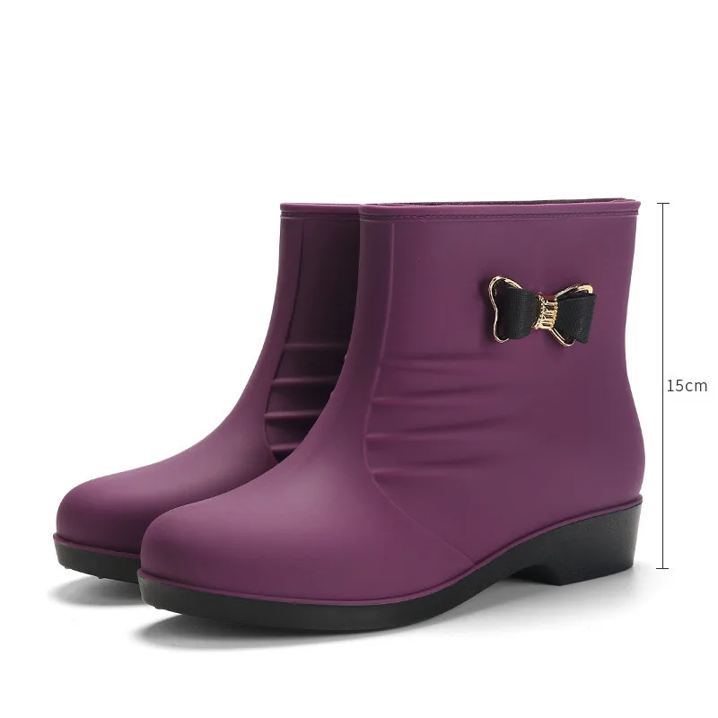 2021 Autumn Slip-On Ankle Rain Boots Women Waterproof Work Water Shoes Adult Winter Flat Platform Warm Rainboots