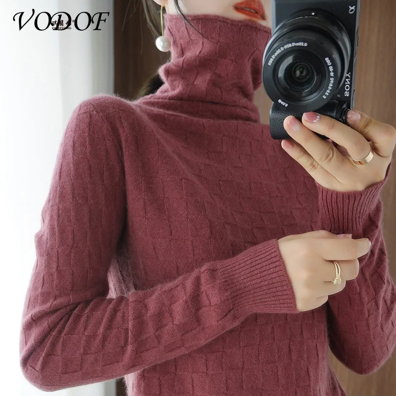 

VODOF 2021 Autumn Winter Loose Turtleneck Pullover Basic Warm Sweater for Women Korean Soft Kniited Solid Sweater Tops