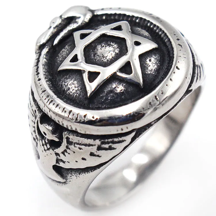 

BAECYT Stainless Steel Men Rings Pentagram Star Carved Punk Rock Hip Hop For Biker Male Boyfriend Jewelry Creativity Gift