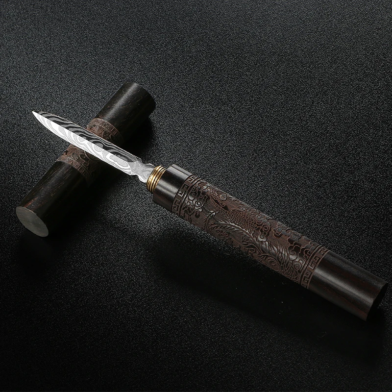 Damascus Pattern Steel Tea Needle Tea Cone Stainless Steel Wood Handle Tea set Hand-carved Kung fu Tea knife