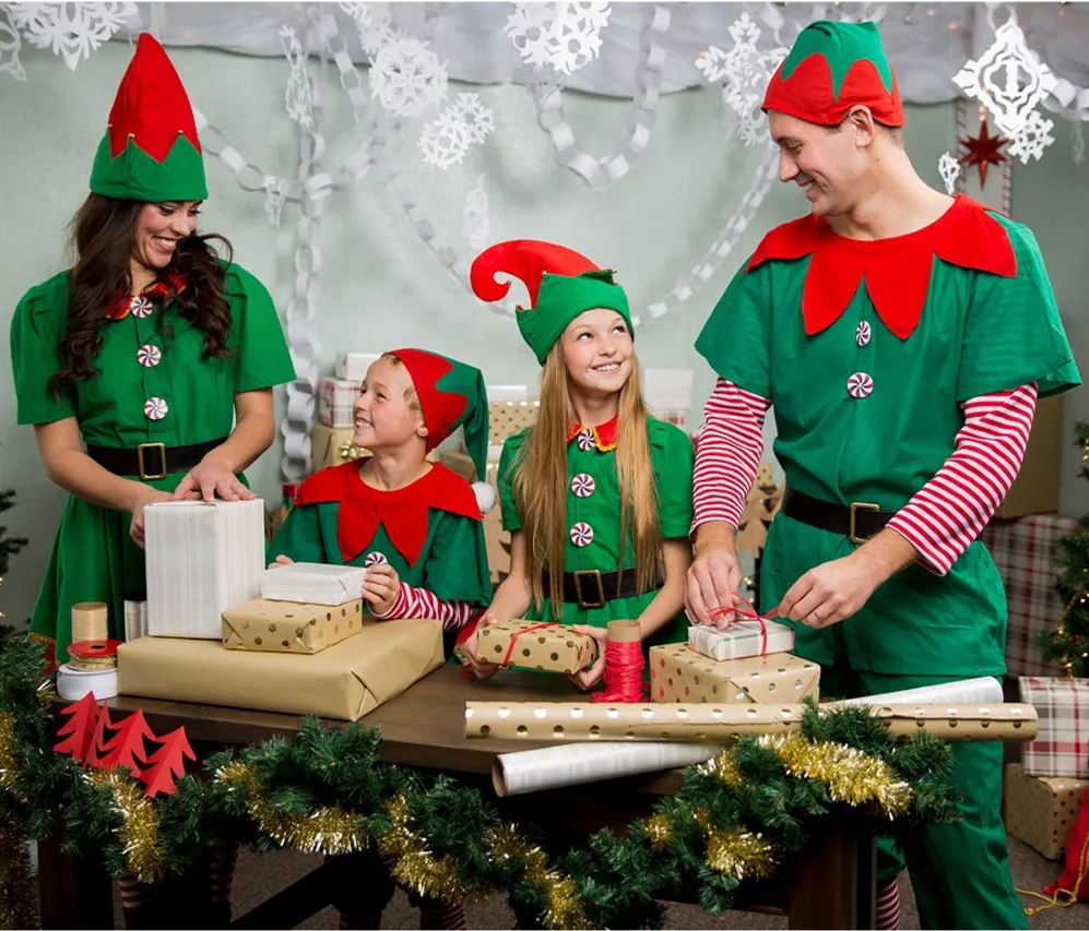 Urlaub Elf Familie Kostüme Weihnachten Eve Neue Jahr Jungen Mädchen Santa Claus Helfer Cosplay Anzüge