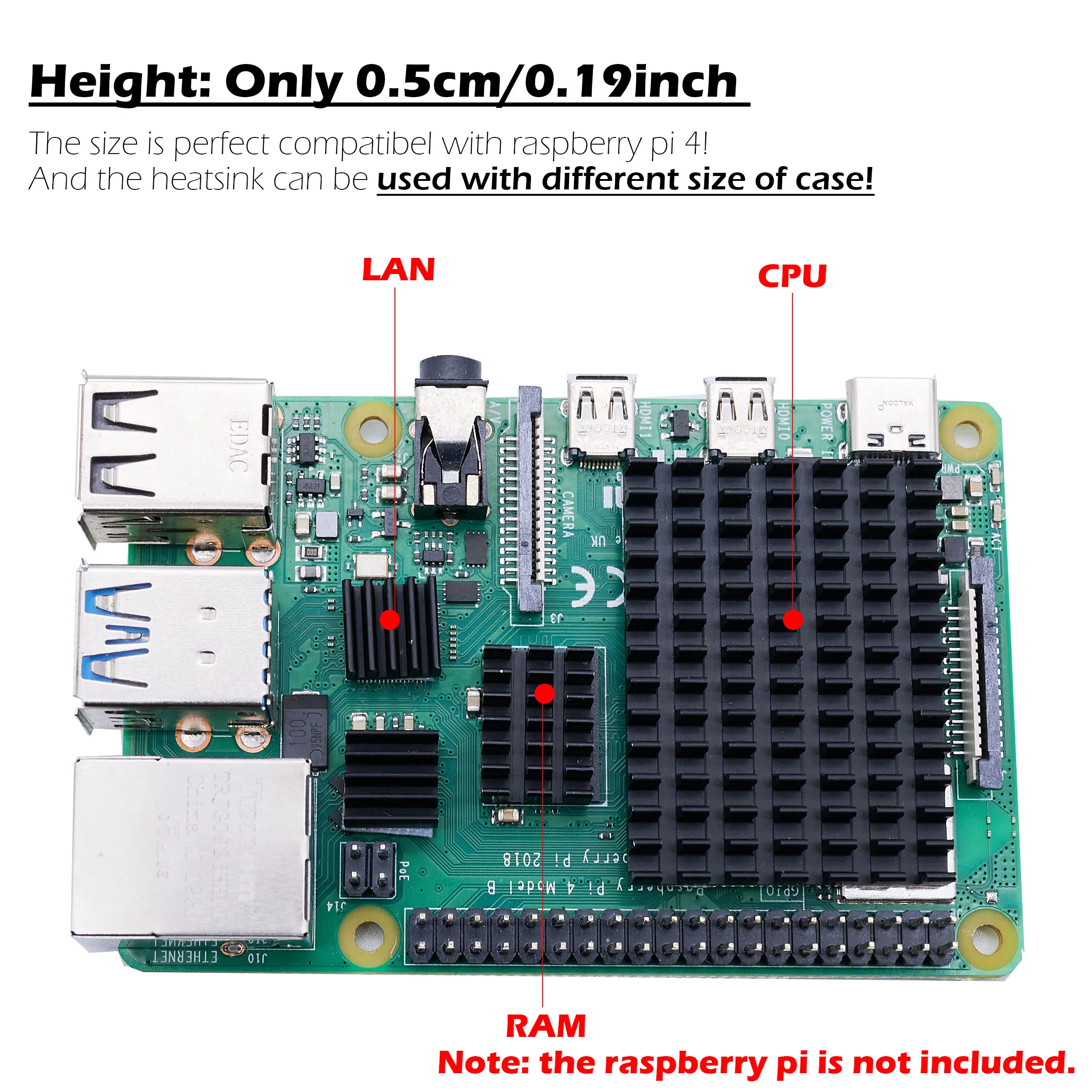 Disipador de calor para Raspberry Pi 4 b, disipador de calor de aluminio con cinta térmica para Raspberry Pi 4 Modelo B, 4 unids/lote