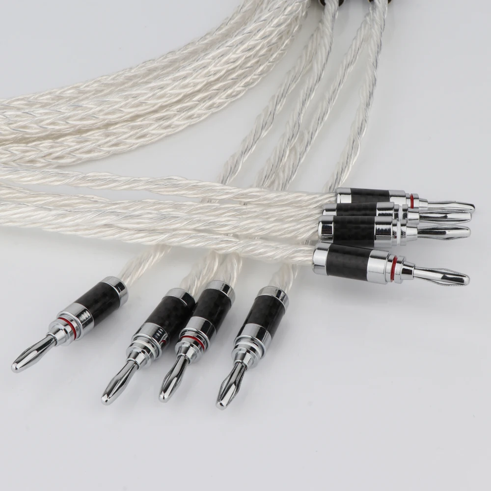 1Pair 8ag OCC Silver-Plated Hifi Speaker Cable High Performance Speaker Amplifier sound Connecting line with Banana