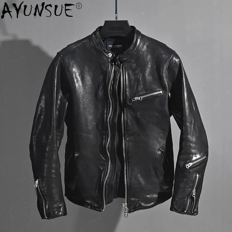 Streetwear 2021 Leather Jacket Men Vintage Fashion Real Sheepskin Coat Casaul Men Clothes Motorcycle Blouson Cuir Homme WPY3780